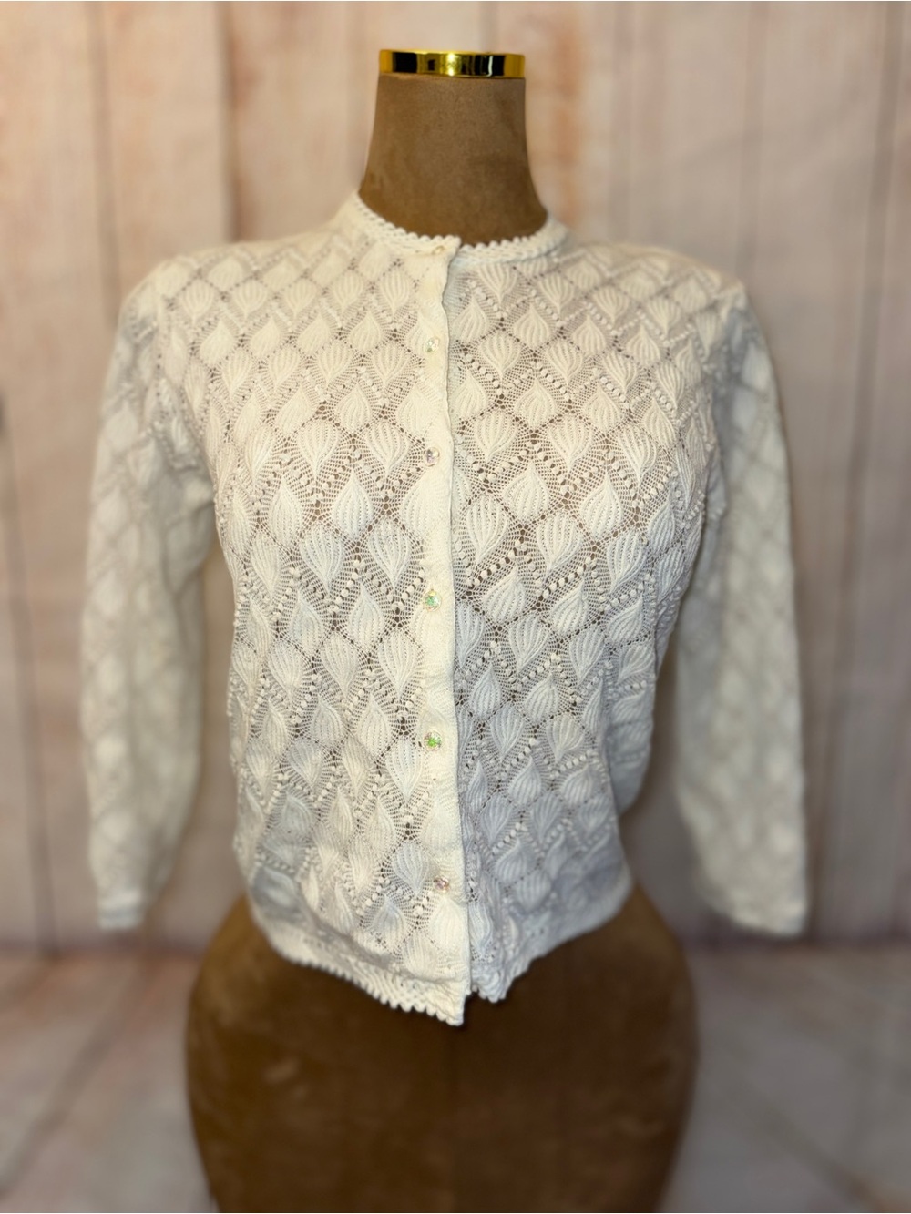 Vintage 1980s Made In Japan Acrylic Sweater, openwork lace knit- Cottagecore M